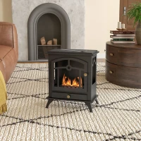 HOMCOM Estufa de Bioetanol de Pie con Tanque de 0,9 L Apagallamas de Acero Inoxidable Tiempo de Combustión 3H 45x28x54 cm Negro(m-10)