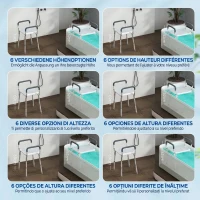 HOMCOM Taburet pentru Duș Reglabil cu Brațe și Orificii de Drenaj, din Aluminiu, HDPE și EVA, 52x45x57-69 cm(m-4)