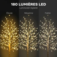 HOMCOM Arbre Lumineux LED 180 cm 180 LEDs Blanc Chaud, Arbre Artificiel de Cerisier en Fleurs, IP44, Intérieur Extérieur, Blanc(m-4)