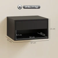 HOMCOM Lot de 2 tables de chevet murales, tables de nuit, tiroir, compartiment ouvert, plateau, 37 x 32 x 21 cm, noir(m-3)