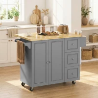 HOMCOM Kitchen Island on Wheels, Rolling Kitchen Storage Trolley with Drop Leaf, Drawers, Towel and Spice Rack, Grey(m-10)
