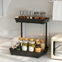 HOMCOM Küchenregal, Höhenverstellbar Standregal mit 2 Körbe, Kaffeebar 40 x 30 x 33,5-42 cm(m-10)