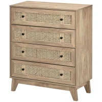 HOMCOM Commode 4 tiroirs meuble de rangement cannage en rotin aspect bois clair 80 x 35 x 95 cm(m-11)