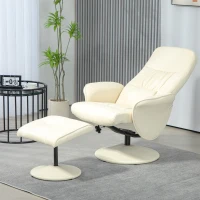 HOMCOM Poltrona Relax com Apoio para os Pés Estofada em PU  Reclinável até 145° e Giratório 360° com Encosto Ajustável 81x81x105cm Creme(m-10)