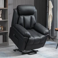 HOMCOM Power Lift Chair Recliner for Elderly, Electric Recliner Chair, Overstuffed Faux Leather Riser and Reclining Armchair with Remote Control, Side Pockets, for Living Room, Black(m-2)