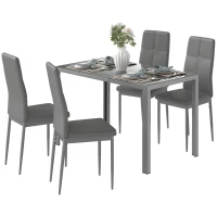 HOMCOM Ensemble table à manger avec 4 chaises, table de cuisine avec chaises en cuir synthétique, 120 x 70 x 75 cm, gris(m-14)
