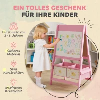 AIYAPLAY Kinder Ezel 3-in-1 Kindertafel met Krijtbord, Whiteboard, Papierrol en 2 Opbergmanden, voor 3-8 Jaar, Roze(m-6)