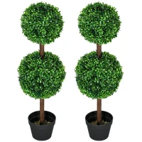HOMCOM Lot de 2 arbres buis artificiel double boules avec tronc et pot inclus - hauteur 90 cm vert(m-1)