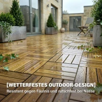 Outsunny Terrassenfliesen 31x31cm 10 Stück / 0,91m² Klickfliesen aus Akazienholz mit Klicksystem für Terrasse Balkon Naturholz(m-5)