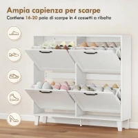 HOMCOM Mobile Scarpe, 4 Cassetti Ribaltabili, Salvaspazio con Ripiani Regolabili, Bianco(m-5)