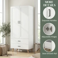 HOMCOM 2-Door Wardrobe, Modern Wardrobe with 2 Drawers and Hanging Rail for Bedroom, White(m-6)
