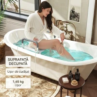 HOMCOM Taburet pentru Duș Reglabil cu Brațe și Orificii de Drenaj, din Aluminiu, HDPE și EVA, 52x45x57-69 cm(m-9)