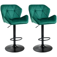 HOMCOM Bar Stools Set Of 2, Velvet-Touch Barstools with Metal Frame Footrest and Adjustable Height, Green(m-1)