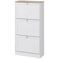 HOMCOM, Dulap pentru încălțăminte, Cu 3 sertare și rafturi reglabile pe 2 niveluri, din lemn, 60x23.5x115 cm, alb(m-12)