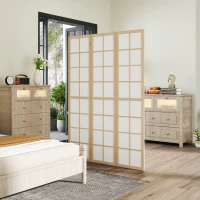 HOMCOM Biombo Dobrável de 3 Painéis Separador de Ambientes de Interior para Sala de Estar Dormitório e Escritório 120x170 cm Madeira e Branco(m-10)