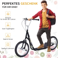 HOMCOM kinderscooter step kickscooter stadsscooter kinderstep kickboard vanaf 5 jaar 16 inch zwart 143 x 58 x 92-100 cm(m-7)