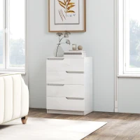 HOMCOM Moderne Kommode, Kleiderschrank, 4 Schubladen, Holz, Kippschutz, Fußpolster, Weiß(m-10)