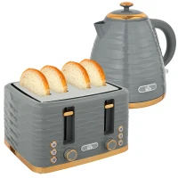 HOMCOM 2-in-1 Toaster und Wasserkocher Set, 7 Bräunungsstufen, Auftau- und Aufwärmfunktion, Grau(m-12)