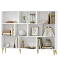 HOMCOM Bibliothèque à 3 Niveaux avec 10 Compartiments, Étagère de Rangement avec Pieds en Bois Massif, Effet Bois Blanc(m-17)