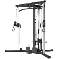 SPORTNOW Kraftstation Fitnessstation mit Latzug, Klimmzugstange Curl-/Ruderstange Griffe, 15-fach verstellbar(m-11)