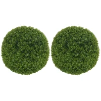 HOMCOM 2er-Set Buchsbaumkugel, Künstliche Pflanzen, Zimmerpflanze mit UV-Schutz, Deko-Pflanze, für Indoor, Outdoor, Grün(m-1)