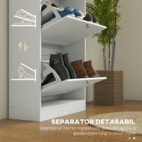 HOMCOM, Dulap pentru încălțăminte, Cu 3 sertare și rafturi reglabile pe 2 niveluri, din lemn, 60x23.5x115 cm, alb(m-6)