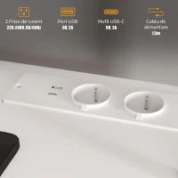 HOMCOM Birou de birou cu 2 mese, 4 rafturi, 3 sertare și suport pentru monitor, din lemn, 138,5x90x92 cm, alb(m-4)
