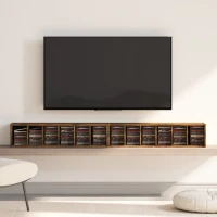 HOMCOM Set of 2 CD Media Display Shelf Unit Tower Rack with Adjustable Shelves, Rustic Brown(m-9)