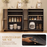 HOMCOM Rollender Küchenwagen mit Stauraum, Schrank, verstellbare Regale, für Küche, Wohnzimmer, Esszimmer, Schwarz(m-5)