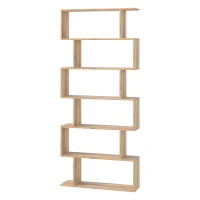 HOMCOM Bookcase, 6 Tier Shelf S Shaped Bookshelf, Storage Unit, Display Shelf for Living Room, Bedroom, Home Office, Plant, Oak(m-10)