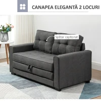 HOMCOM Canapea Extensibilă din Material Textil 2 Locuri cu Tapițerie și Arcuri, 151x75x85 cm, Gri(m-4)