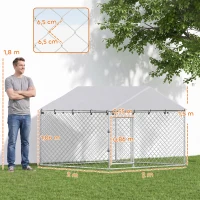 PawHut Recinto para Perros de Exterior en Acero Galvanizado con Techo de PE Plateado(m-3)