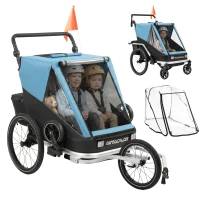 AIYAPLAY Fahrradanhänger für Kinder, 2-Sitzer, 2-in-1 faltbarer Kinderfahrradanhänger mit verstellbarem Sitz und Gurten, Blau(m-12)