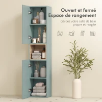 HOMCOM Meuble colonne salle de bain, meuble de rangement, 2 portes, compartiment et étagères réglables, 30x24x140cm, vert(m-4)