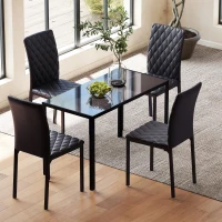 HOMCOM 5 Piece Dining Set, Kitchen Table with Glass Top, Faux Leather Chairs, Black(m-8)