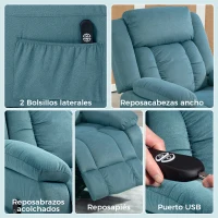 HOMCOM Sillón Relax Reclinable Eléctrico Levanta Personas con Puerto USB Control Remoto Asiento Ancho Reposapiés Azul(m-6)