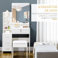 HOMCOM Toaletă de machiaj cu oglindă, masă de machiaj, scaun, 4 sertare și 4 rafturi, alb(m-4)