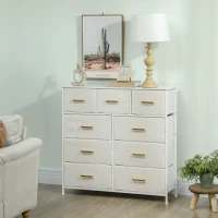 HOMCOM Chest of Drawers with 9 Fabric Drawers, Boucle Storage Organiser with Steel Frame, Fabric Dresser for Bedroom, Living Room, Hallway, Cream White(m-10)