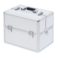 HOMCOM Mallette maquillage valise maquillage à 3 niveaux, boîte de cosmétiques avec clés, 36,5 x 24 x 29 cm, argent(m-10)