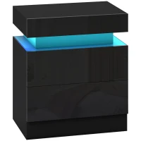 HOMCOM Table de chevet table de nuit lumière LED RVB panneau haute brillance avec 2 tiroirs pour salon chambre à coucher noir(m-11)