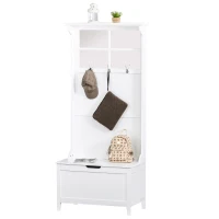 HOMCOM Coat Rack Shoe Bench with Storage 4 In 1 Hall Tree for Entryway Hallway Organizer with Cabinet 3 Hooks Mirrors White(m-8)