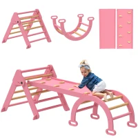 AIYAPLAY Klettergerüst Indoor, 7 in 1 klappbar Kletterdreieck mit Rutsche, Kletterbogen(m-12)