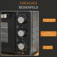 HOMCOM Minibackofen, 21 L Toasterofen mit 1 Drahtgestell und 1 Backblech, 3 Kochmodi, 100 °C-230 °C, Edelstahl, Glas, Schwarz(m-7)