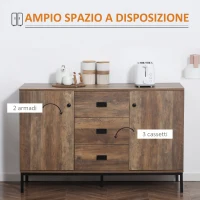 HOMCOM Credenza Moderna in Truciolato e Metallo con 2 Armadietti a 2 Ante con Ripiani e 3 Cassetti, 120x39.5x77 cm(m-4)