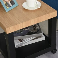 HOMCOM Table d'appoint roulante, table basse moderne avec étagère ouverte, 40 x 40 x 40 cm, bois naturel & noir(m-8)