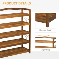 HOMCOM 5-Tier Shoe Rack, Acacia Wooden Shoe Storage Organiser with Hangers, Holds up to 19 Pairs, for Entryway, Living Room, 64 x 26 x 82 cm, Teak(m-5)