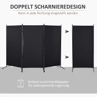 HOMCOM Kamerscherm, 3-delig zichtscherm, ruimteverdeler met metalen frame, zwart(m-4)