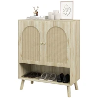 HOMCOM Dulap Multifuncțional în Stil Boho cu Uși din Ratan și Raft Deschis, 80x38x100cm, Stejar(m-12)