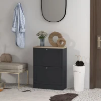 HOMCOM Meuble à Chaussures 12 Paires, Meuble d'Entrée avec 2 Tiroirs Rabattables et Étagères Réglables, 60 x 23,5 x 80cm, Noir(m-10)