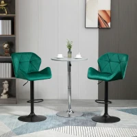 IE Located HOMCOM Velvet-Touch Bar Stools Set of 2 Fabric Adjustable Height Armless Counter Chairs with Swivel Seat, Green(m-10)